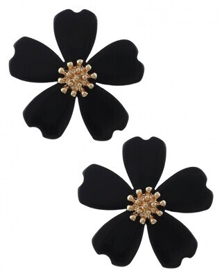 Black Acetate Flower Stud Earring Set