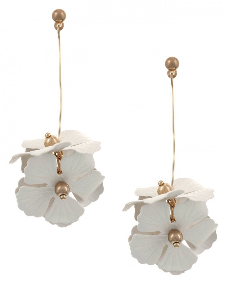 Ivory Flower Metal Dangle Earring Set