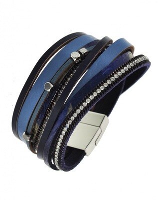 Navy Leatherette Multi Strand Magnetic Bracelet