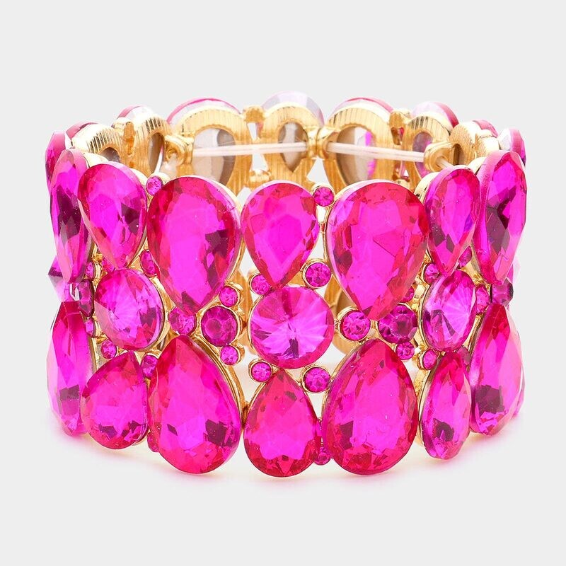 Fuchsia Teardrop Crystal Stretch Evening Bracelet