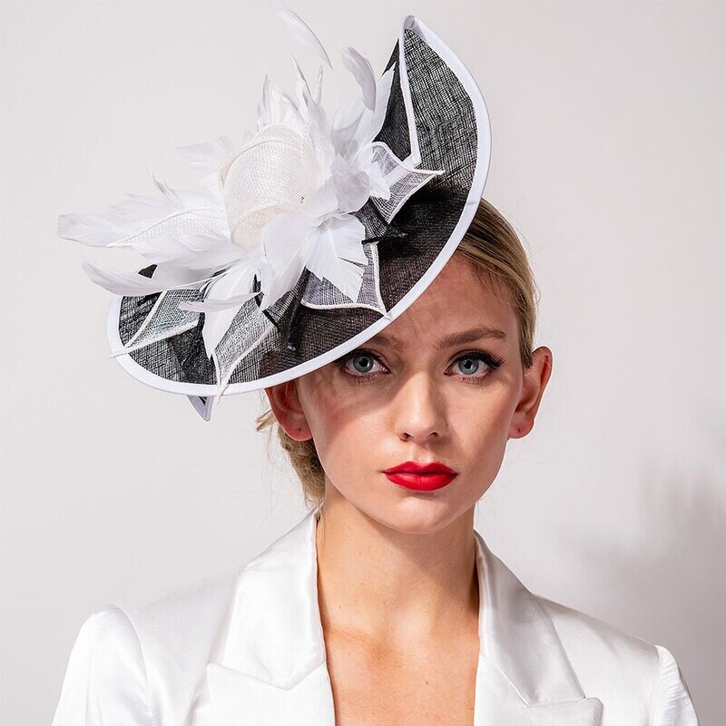 Black/White Feather Mesh Fascinator / Headband