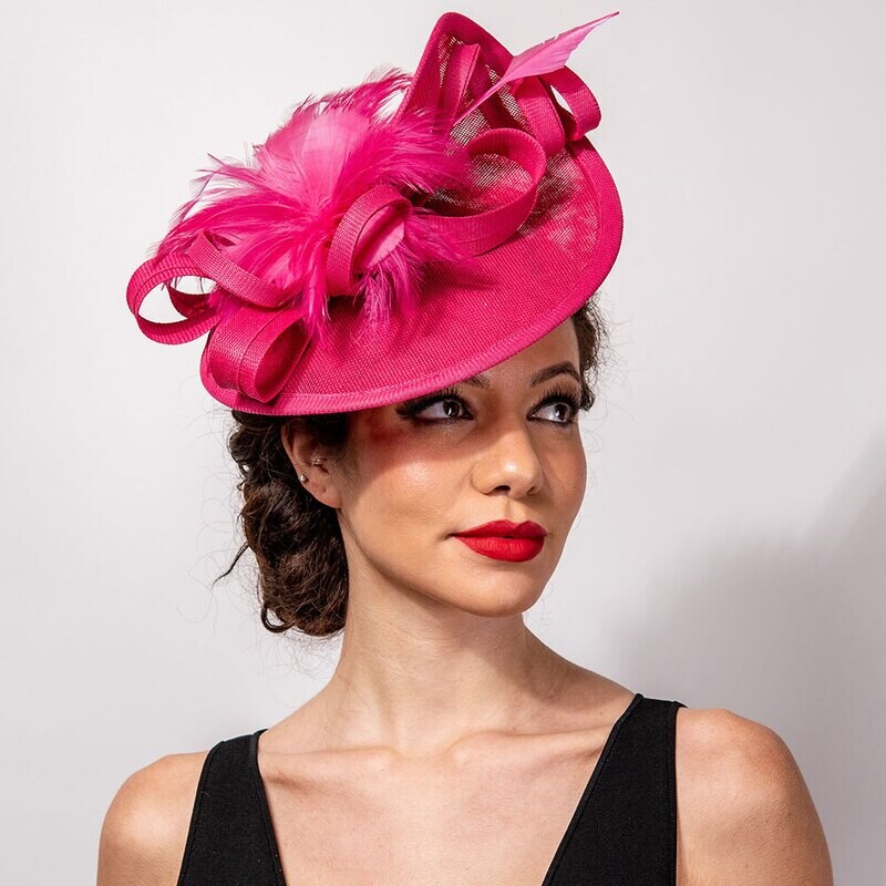 Fuchsia Feather Mesh Fascinator / Headband