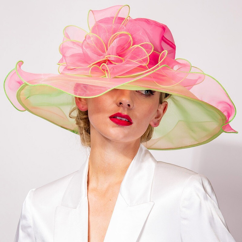 Watermelon/Lime Mesh Bow Organza Dressy Hat