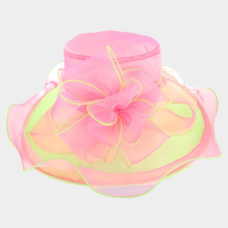 Watermelon/Lime Mesh Bow Organza Dressy Hat