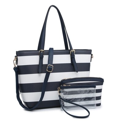 Saffiano Textured Stripe 3-in-1 Shopper Tote Bag