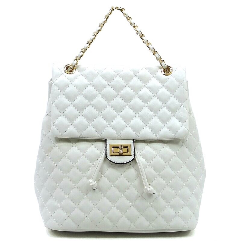  White Quilted Drawstring Backpack