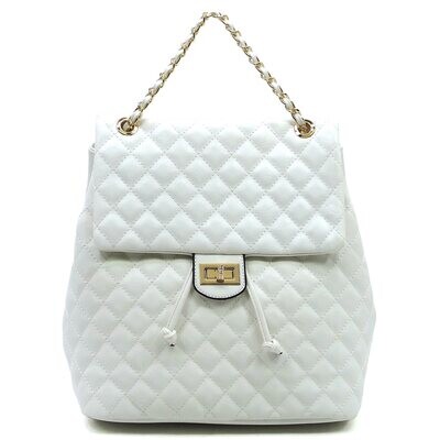 White Quilted Drawstring Backpack