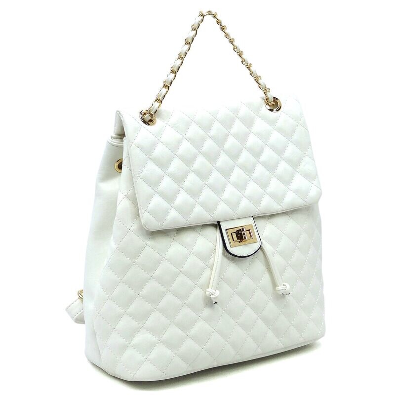 White Quilted Drawstring Backpack