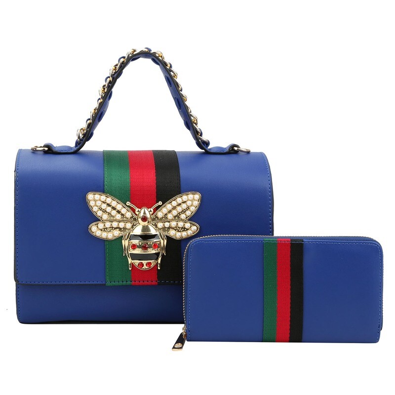 Queen Bee Stripe 2-in-1 Blue Boxy Satchel