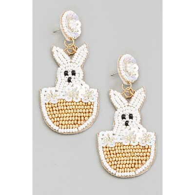 White Beaded Easter Bunny Earrings