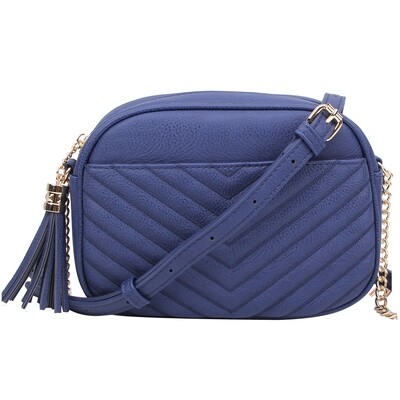 Quilted Accented Tassel Zip Crossbody Bag