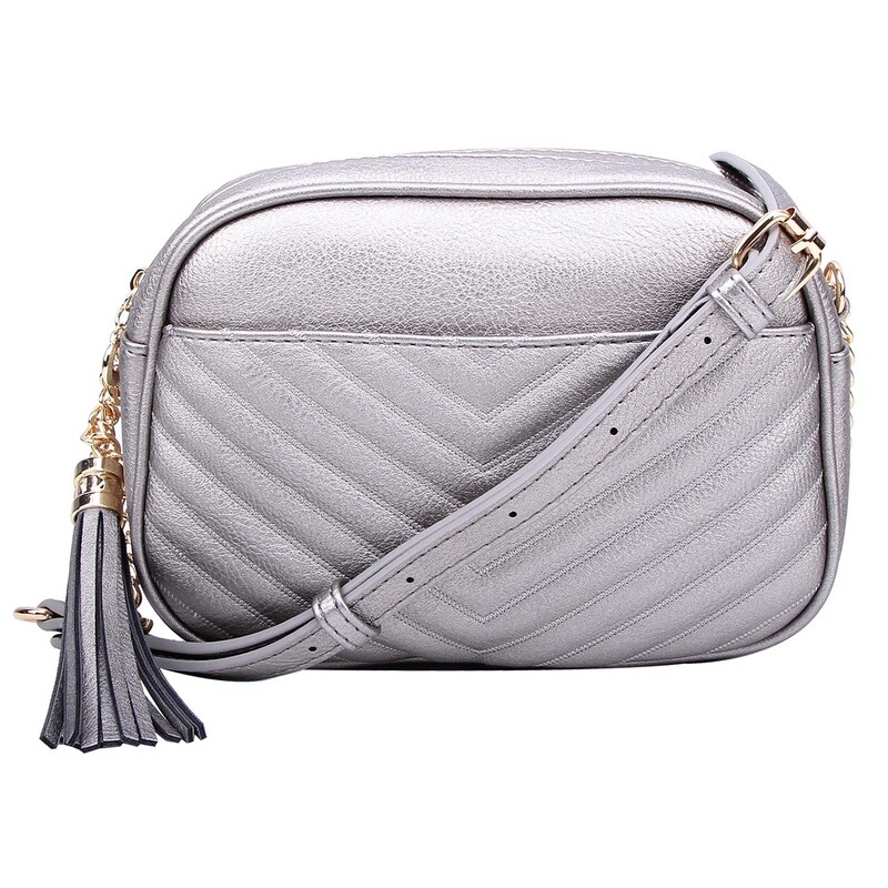 Quilted Accented Tassel Zip Crossbody Bag