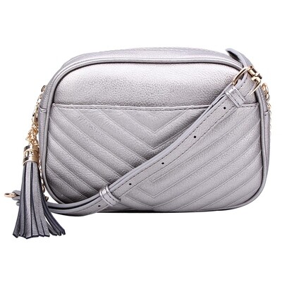 Quilted Accented Tassel Zip Crossbody Bag