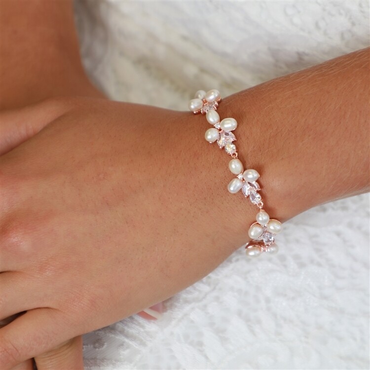 Genuine Freshwater Pearl Rose Gold Bridal Bracelet