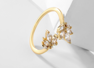 Cubic Zirconia Leaf Open Delicate Ring
