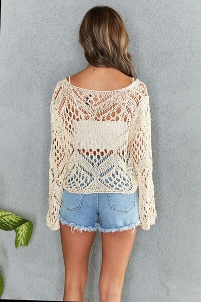 Natural Italian Made Loose Crochet Tie Front Cardigan