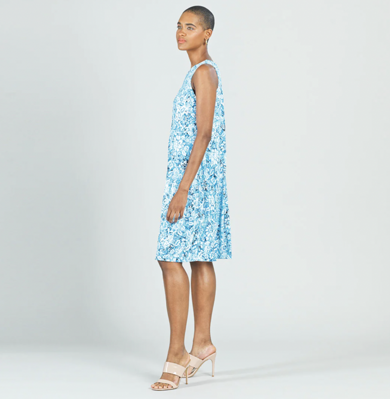 Turquoise Textured Jewel Neck Swing Dress