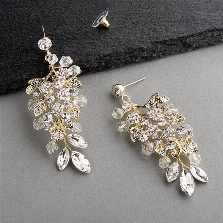 Handmade Statement Earrings Crystal/Flowers/Leaves