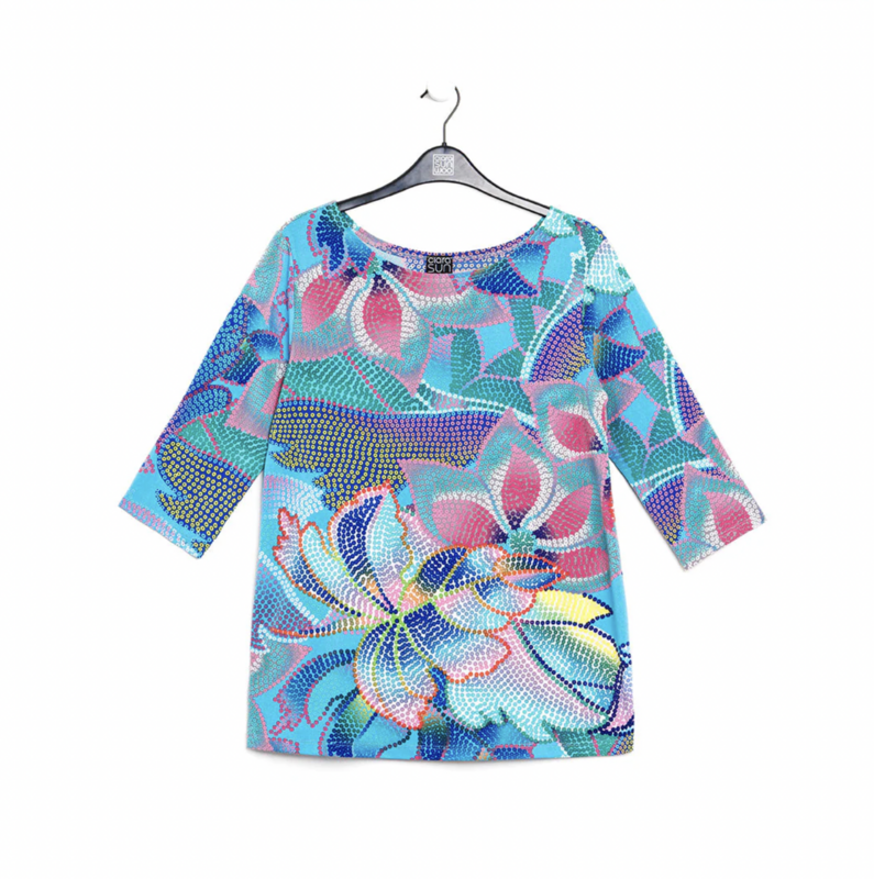 Blue Mosaic Petal Scoop Neck Tunic
