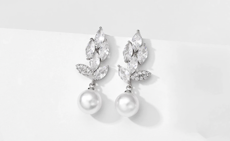 Marquise CZ/Pearl Drop Gold Formal Earrings