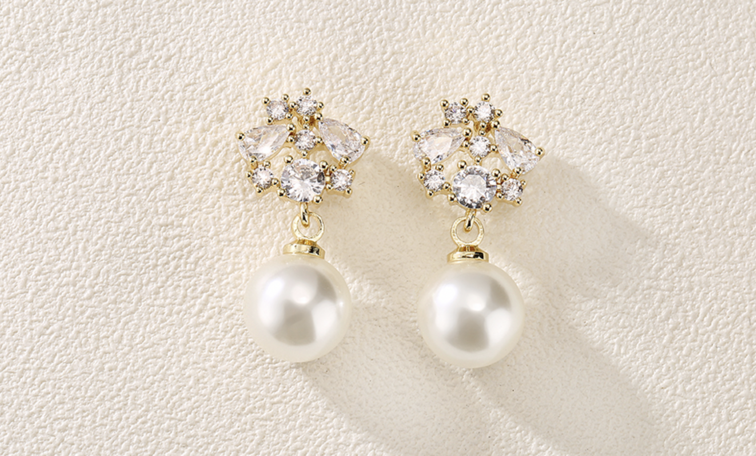 Multi Shape CZ Cluster Pearl Drop Formal Earring, Color: Gold