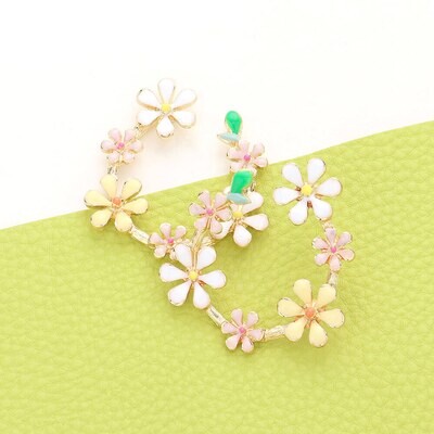 Enamel Flower Cluster Teardrop Earrings