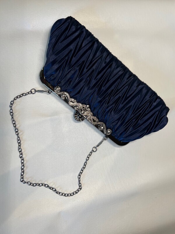 Navy Pleated Vintage Evening Bag
