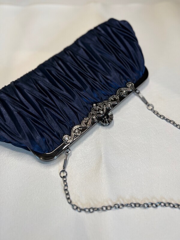 Navy Pleated Vintage Evening Bag