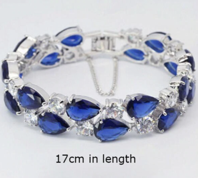 Royal Blue AAA Cubic Zirconia Pear Around Formal Bracelet