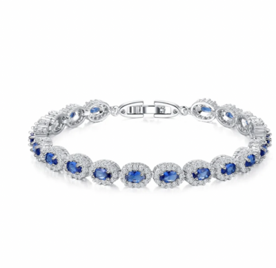 Delicate Oval Navy CZ/Clear Halo Surround Formal Bracelet