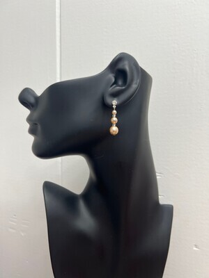 Mocha Three Pearl Drop Earring/Crystal Stud Top