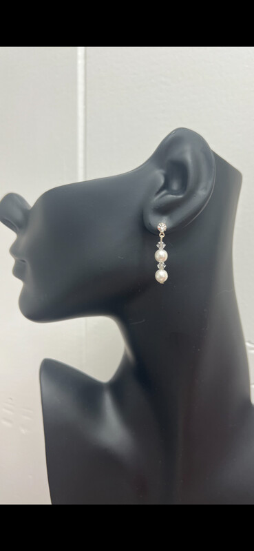 White Faux Pearl &amp; Crystal Drop Formal Earrings