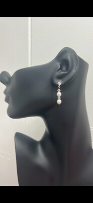 White Faux Pearl & Crystal Drop Formal Earrings