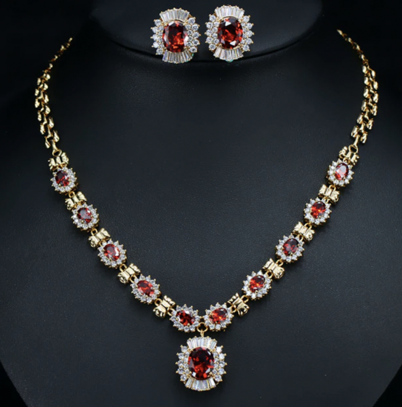 Gold Plated/Colored AAA CZ Formal Necklace Set