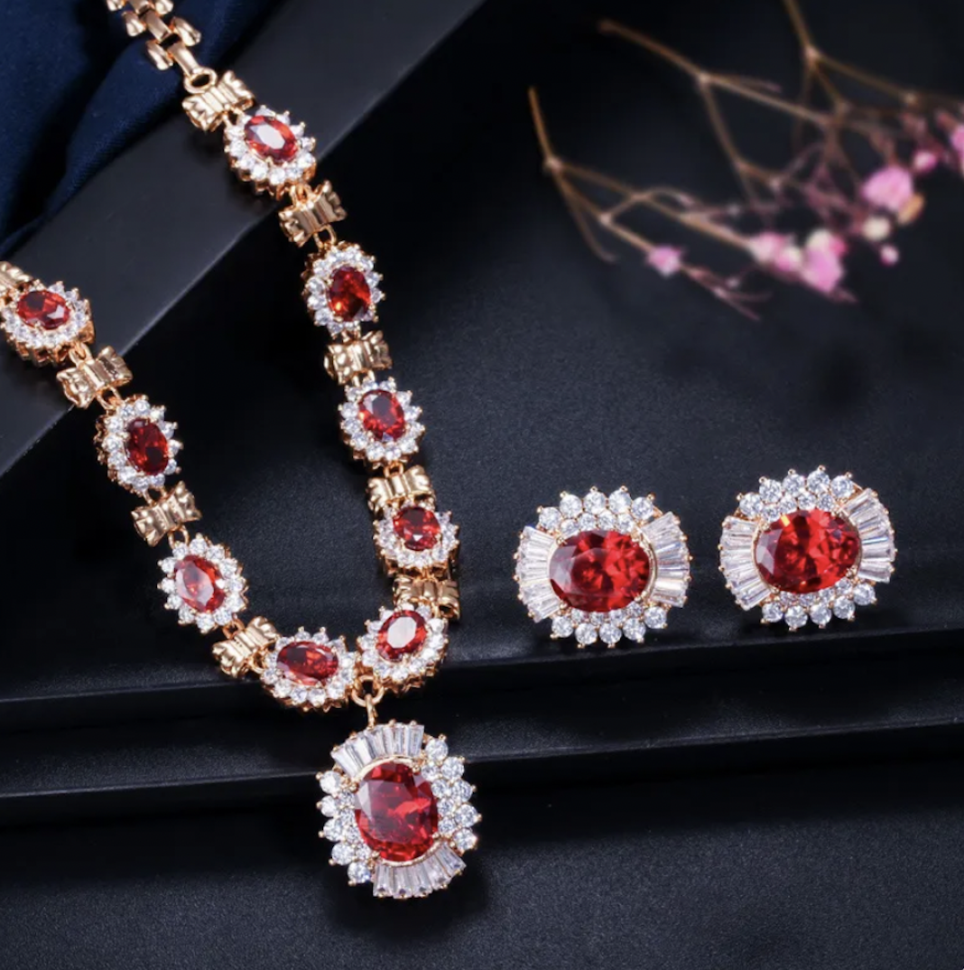 Gold Plated/Colored AAA CZ Formal Necklace Set
