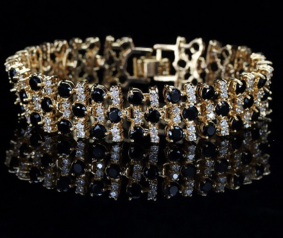 Yellow Gold Plated Clear & Black AAA CZ Formal Bracelet
