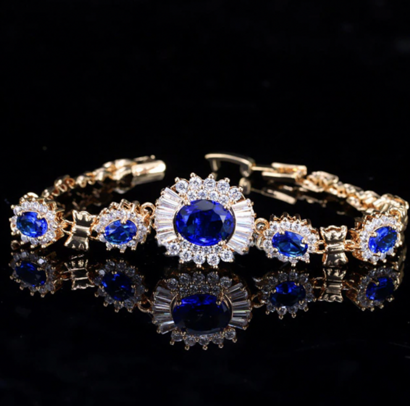 CZ Oval Stone Gold Plated Link Bracelet