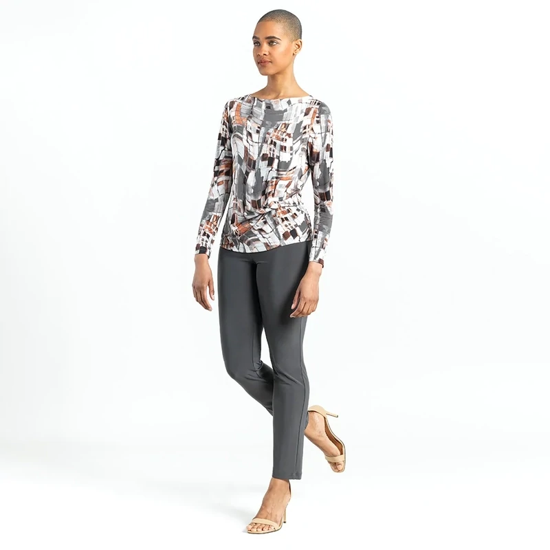 Rose Grey Tile Butter Knit Textured Side Twist Top