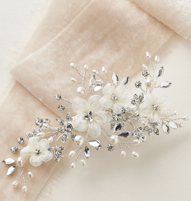 Ivory Tulle Floral Crystal/Pearl Hair Comb