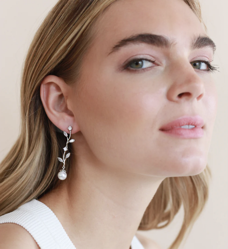 Cubic Zirconia Vine Pearl Drop Earring