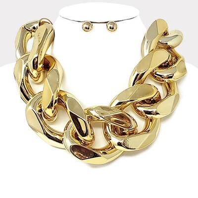 Gold Bold Metal Chain Necklace Set