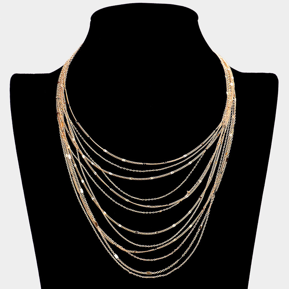 Metal Chain Multi Layered Bib Necklace