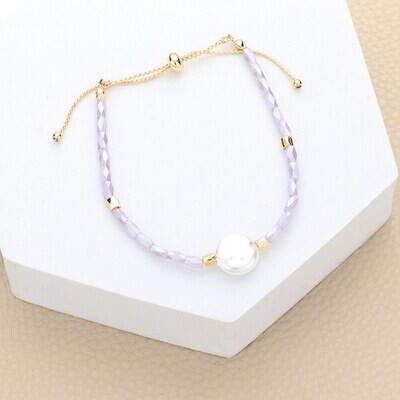 Pearl Accented Beaded Pull Tie Cinch Bracelet