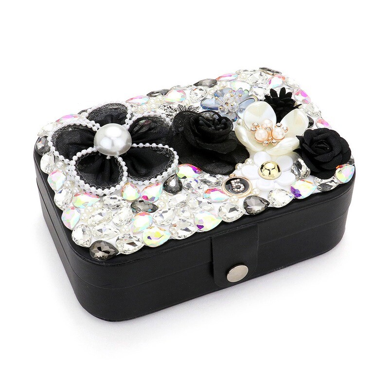 Flower Pearl Stone Embellished Jewelry Organizer Box