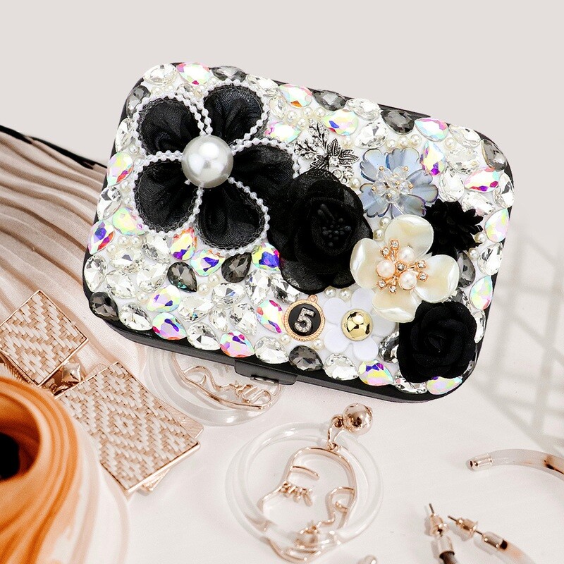 Flower Pearl Stone Embellished Jewelry Organizer Box