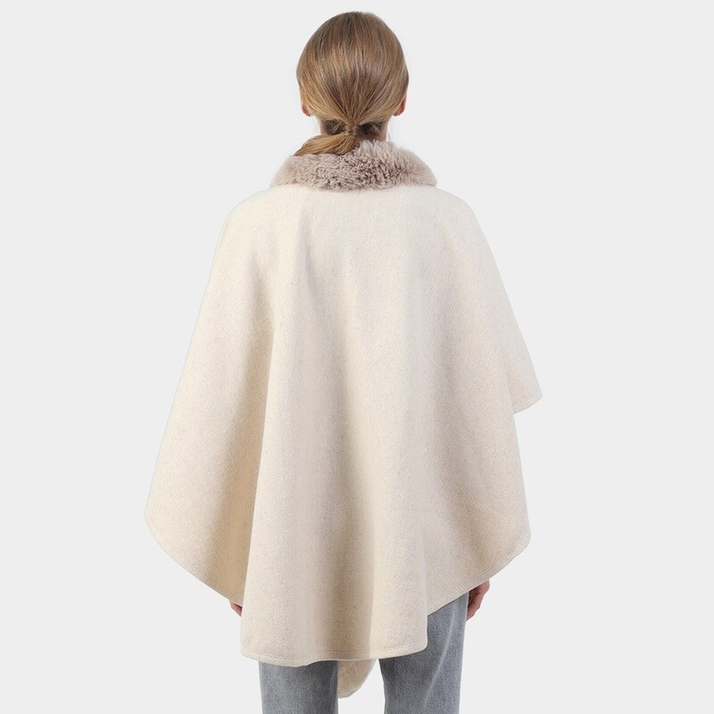 Faux Fur Collar Pom Pom Poncho