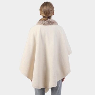 Faux Fur Collar Pom Pom Poncho