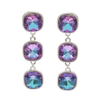 Lavender Triple Cushion Square Stone Link Dangle Earrings