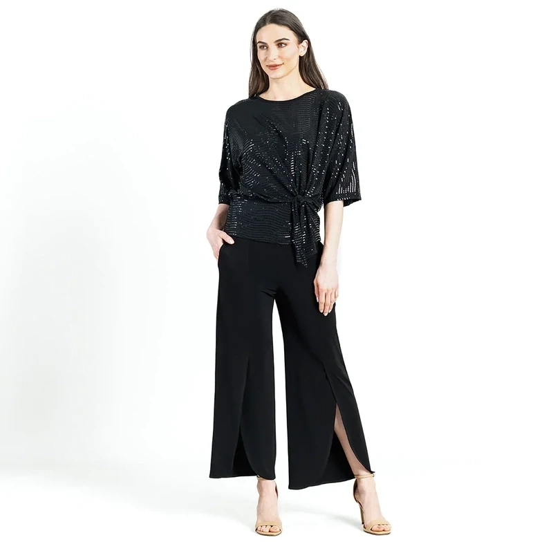 Black Side Tie Shimmer Embellished Top
