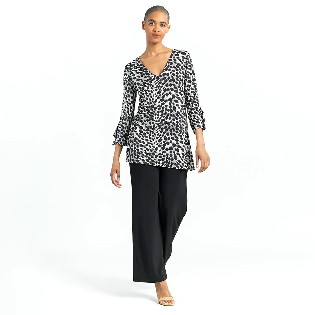 Cheetah Crushed Silk Knit Flutter Cuff Top